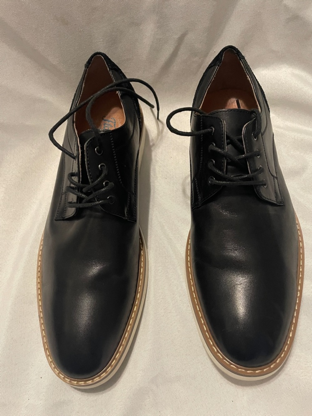 Florsheim Black Leather Lace-Up Oxfords with Tan Welt
